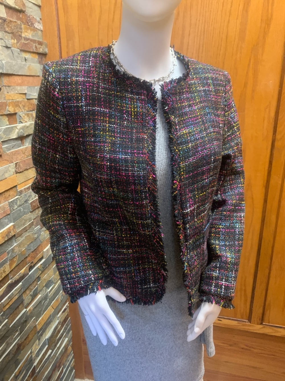 H&M Black Tweed boucle high couture style Jacket with Multicolor Flecks